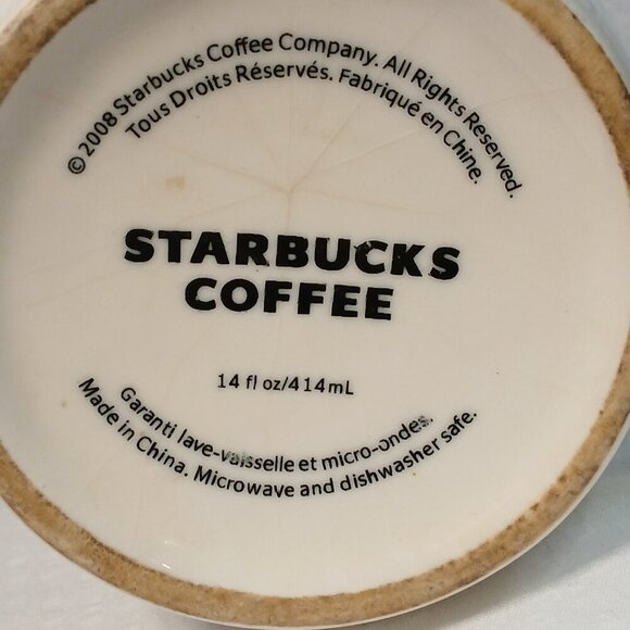 STARBUCKS COFFEE MUG 2008 BARREL SHAPE 16OZ MINIMALIST BLACK LETTERS - Picture 3 of 6